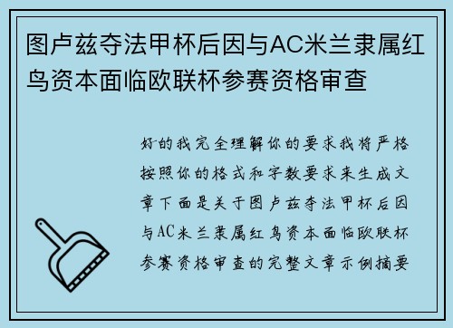 图卢兹夺法甲杯后因与AC米兰隶属红鸟资本面临欧联杯参赛资格审查 图卢兹夺法甲杯后因与AC米兰隶属红鸟资本面临欧联杯参赛资格审查