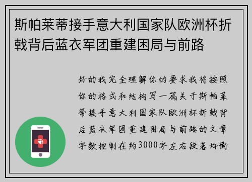 斯帕莱蒂接手意大利国家队欧洲杯折戟背后蓝衣军团重建困局与前路